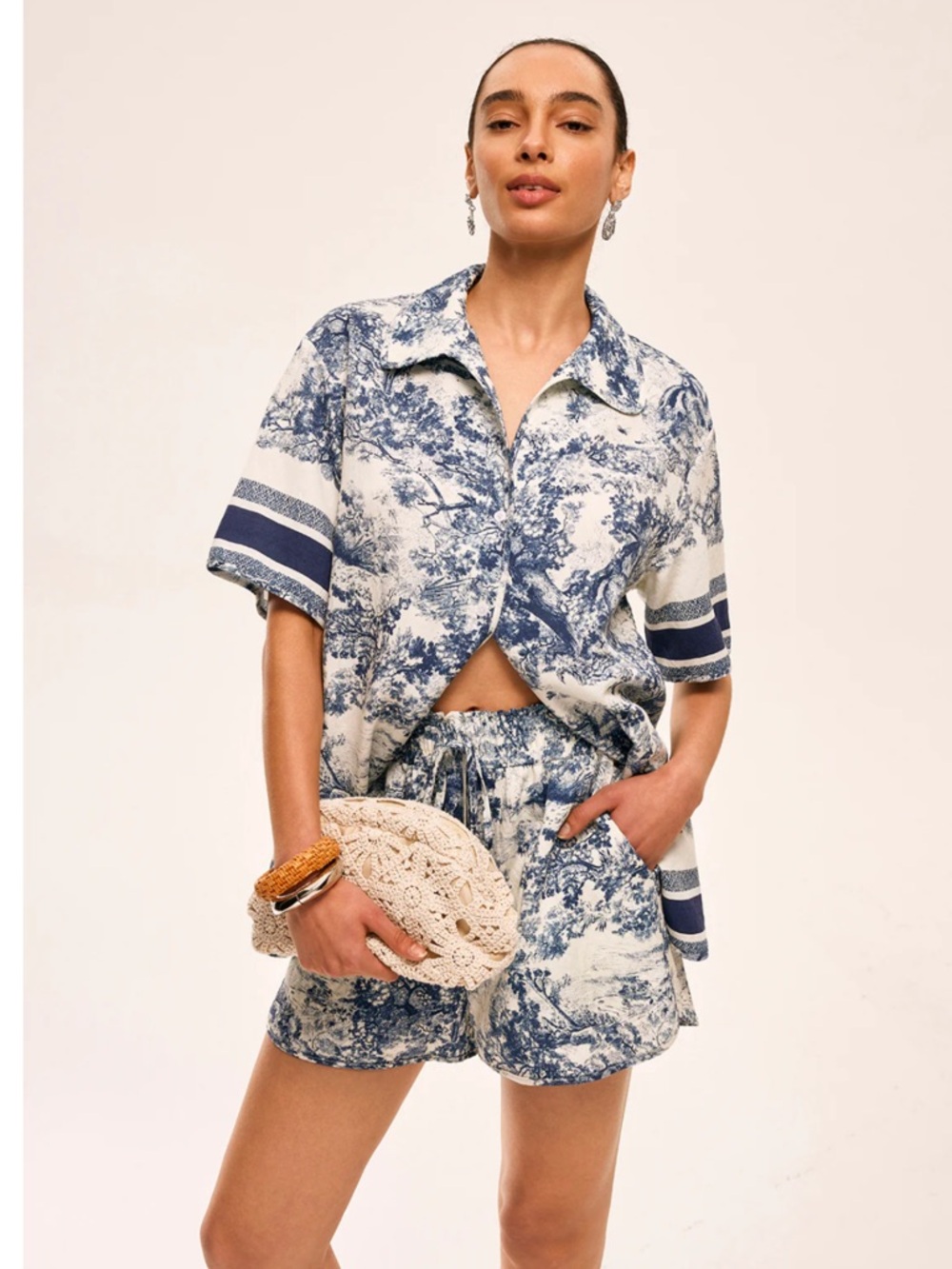 Commense Printed Contrast Trim Shorts Set Size XL NWT